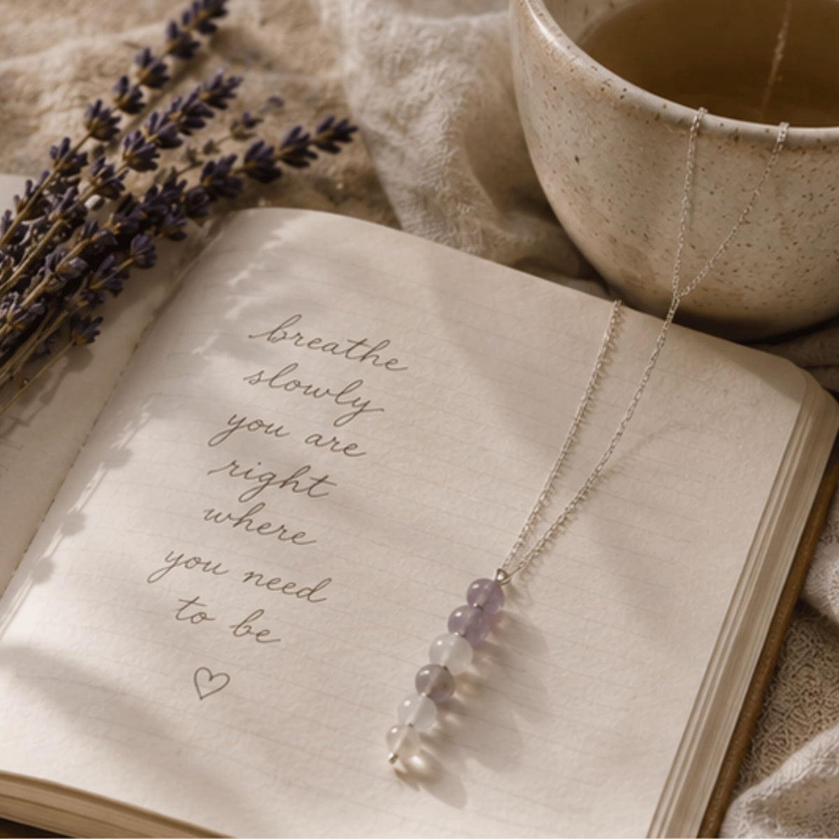 Anxiety and calm crystal jewelry collection with soothing, calming and healing gemstones for anxiety