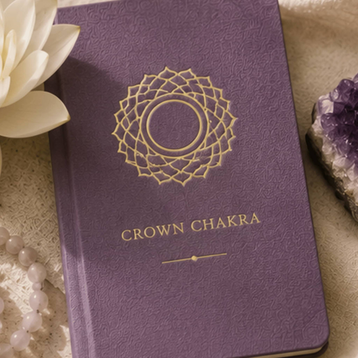 Crown chakra crystal jewelry collection with violet or clear healing gemstones for spiritual connection
