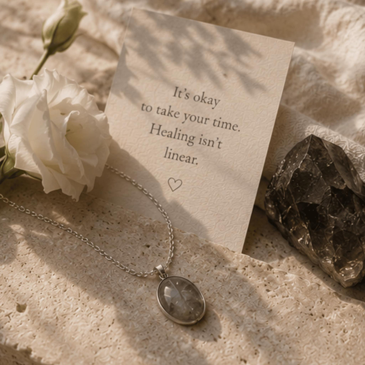 Grief and emotional support crystal jewelry collection with healing gemstones