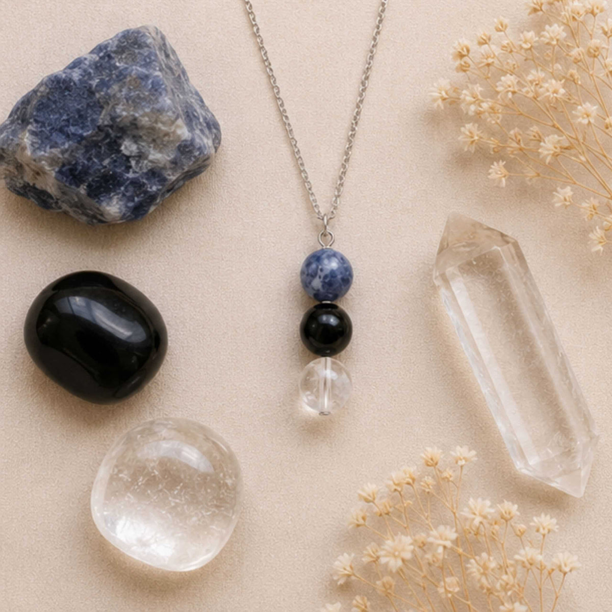 Gemstone and crystal necklaces collection with natural healing stones