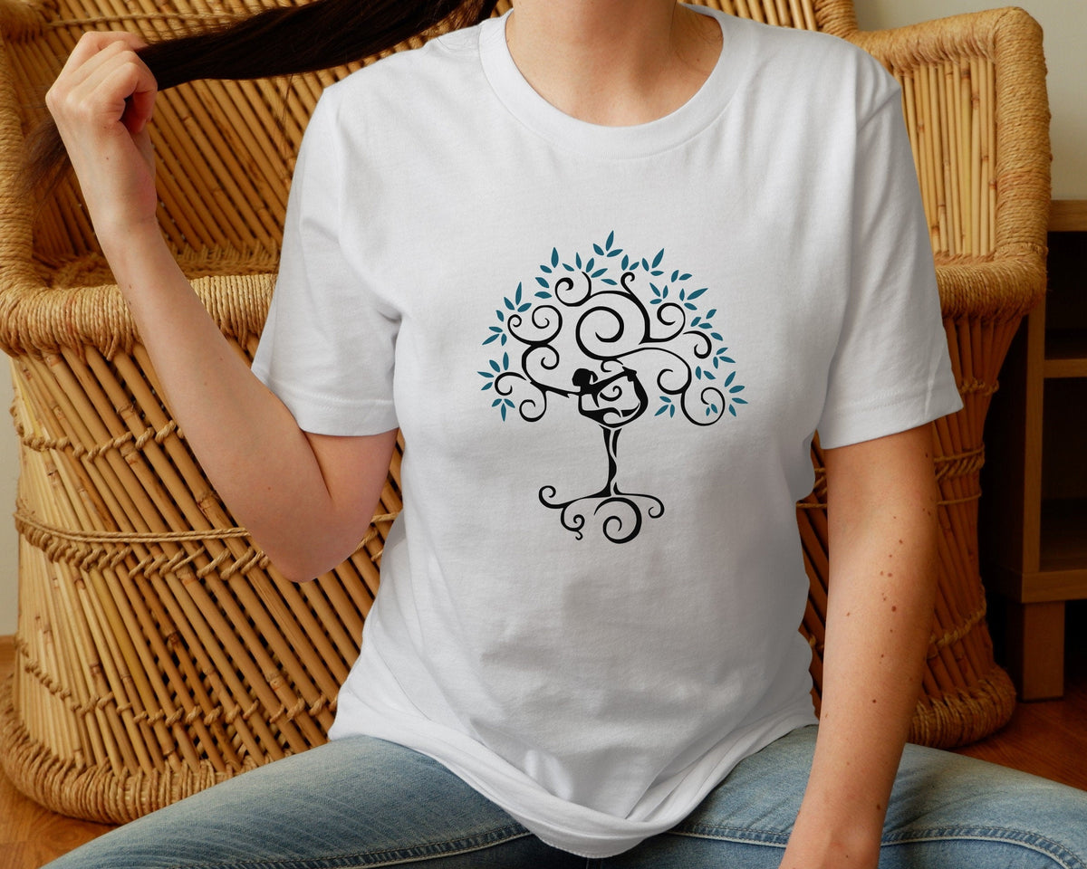 Yoga Tree of Life T-Shirt in white  – yoga tree of life tee, spiritual graphic shirt for women