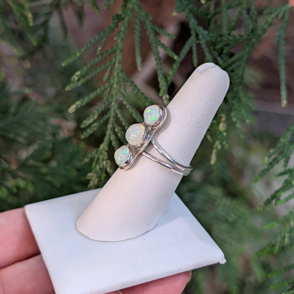 Sterling silver Three Fates ring with natural Ethiopian opals