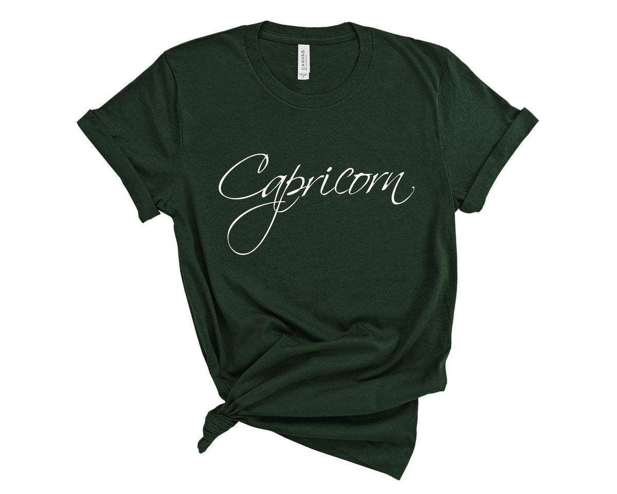 Capricorn Zodiac T-Shirt in Forest Green – Capricorn birthday gift tee, zodiac graphic shirt for women