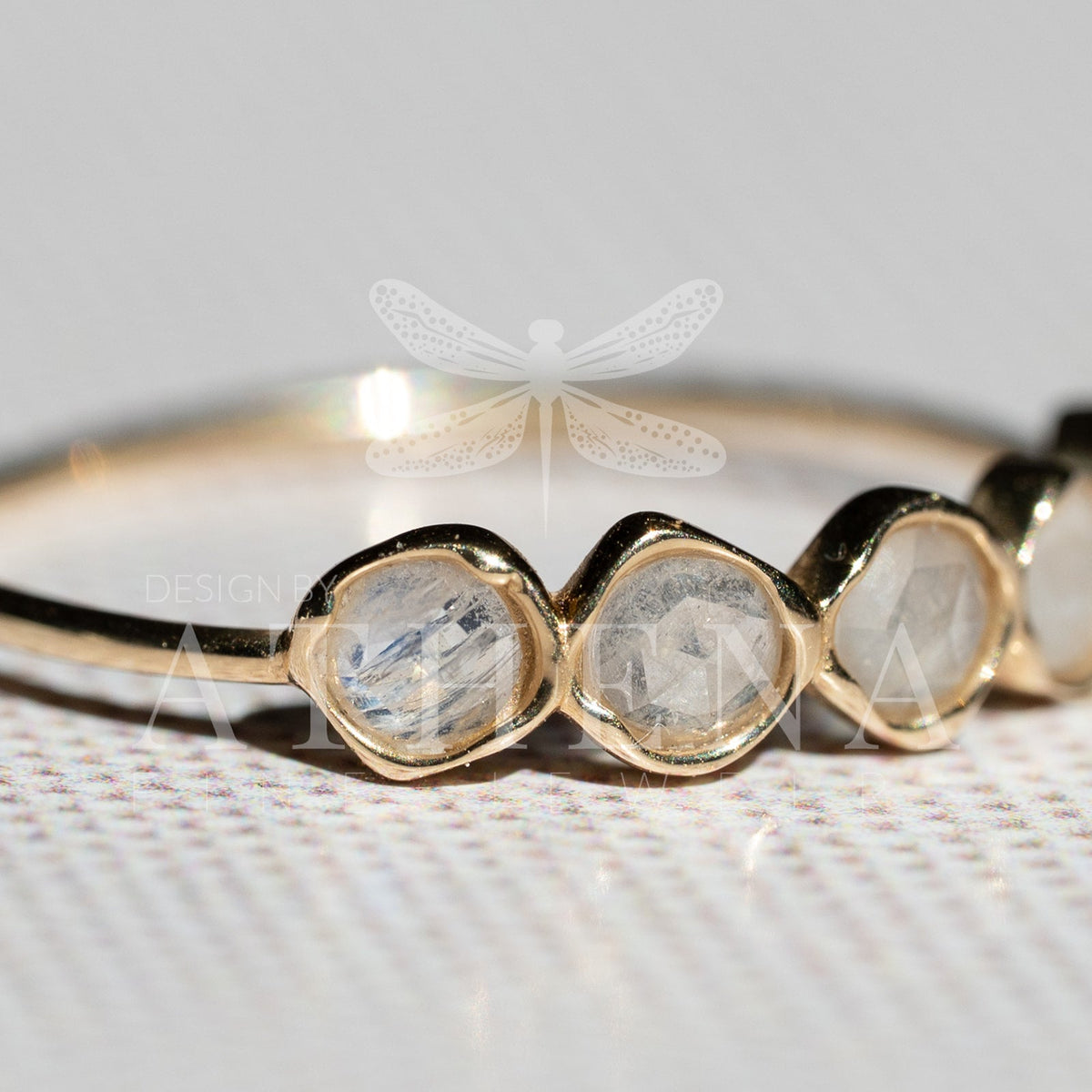 Natural moonstone cabochon ring in 14K yellow gold