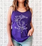 Stay Wild Moon Child tank top in purple – lunar cycle women's tank, astrology lover gift