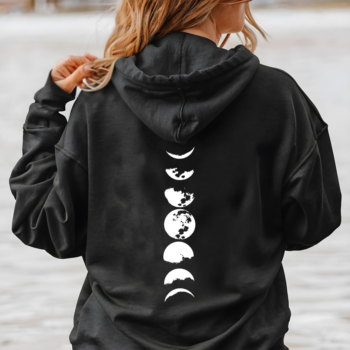 Moon phases hoodie for women – celestial spiritual pullover
