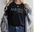 Moon Child T-Shirt in Black – moon child graphic tee, celestial spiritual shirt for women