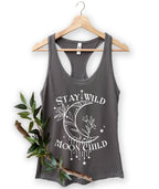 Stay Wild Moon Child tank top in dark grey – moon goddess gift, celestial women's apparel