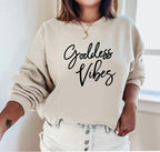 Goddess Vibes Sweatshirt in Sand – spiritual women's crewneck sweatshirt, heat-pressed in Canada by Best Life Apparel