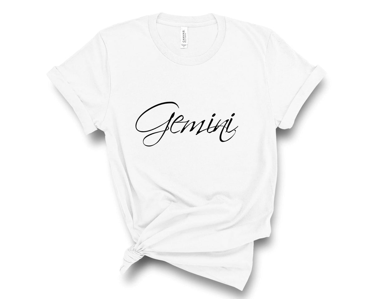 Gemini Zodiac T-Shirt in White – Gemini birthday shirt, zodiac astrology tee heat-pressed in Canada