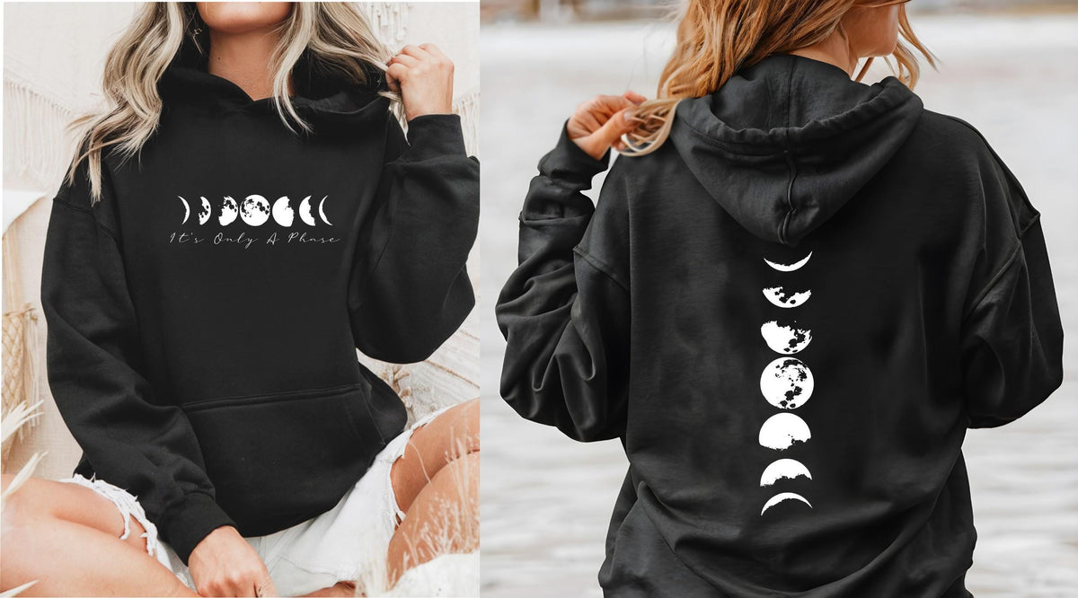 Celestial moon hoodie in gray – spiritual pullover for moon lovers