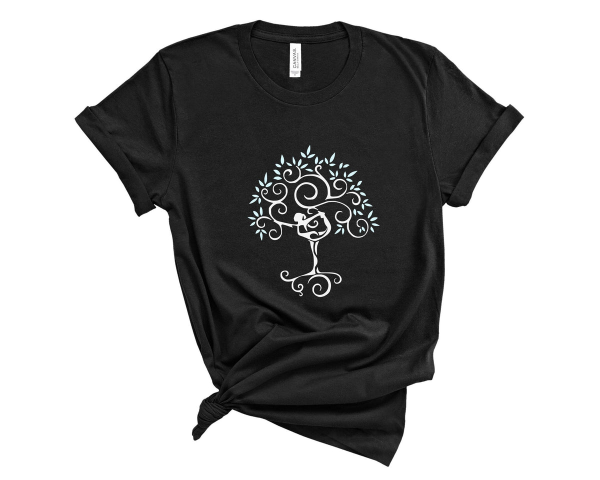 Yoga Tree of Life T-Shirt in Black – yoga tree of life graphic tee, spiritual gift for women