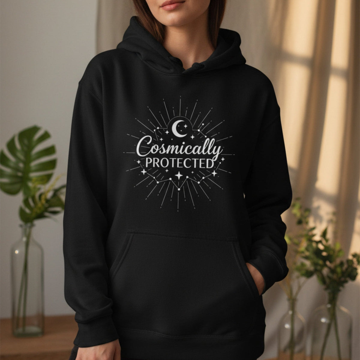 Cosmically protected hoodie for women – celestial spiritual pullover