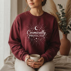 Cosmically Protected Sweatshirt in Maroon – cosmically protected women's sweatshirt, spiritual celestial gift
