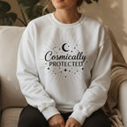 Cosmically Protected Sweatshirt in White – celestial crewneck sweatshirt for women, spiritual protection gift