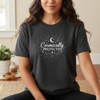 Cosmically Protected T-Shirt in Dark Gray Heather – celestial spiritual tee, gift for empaths and healers