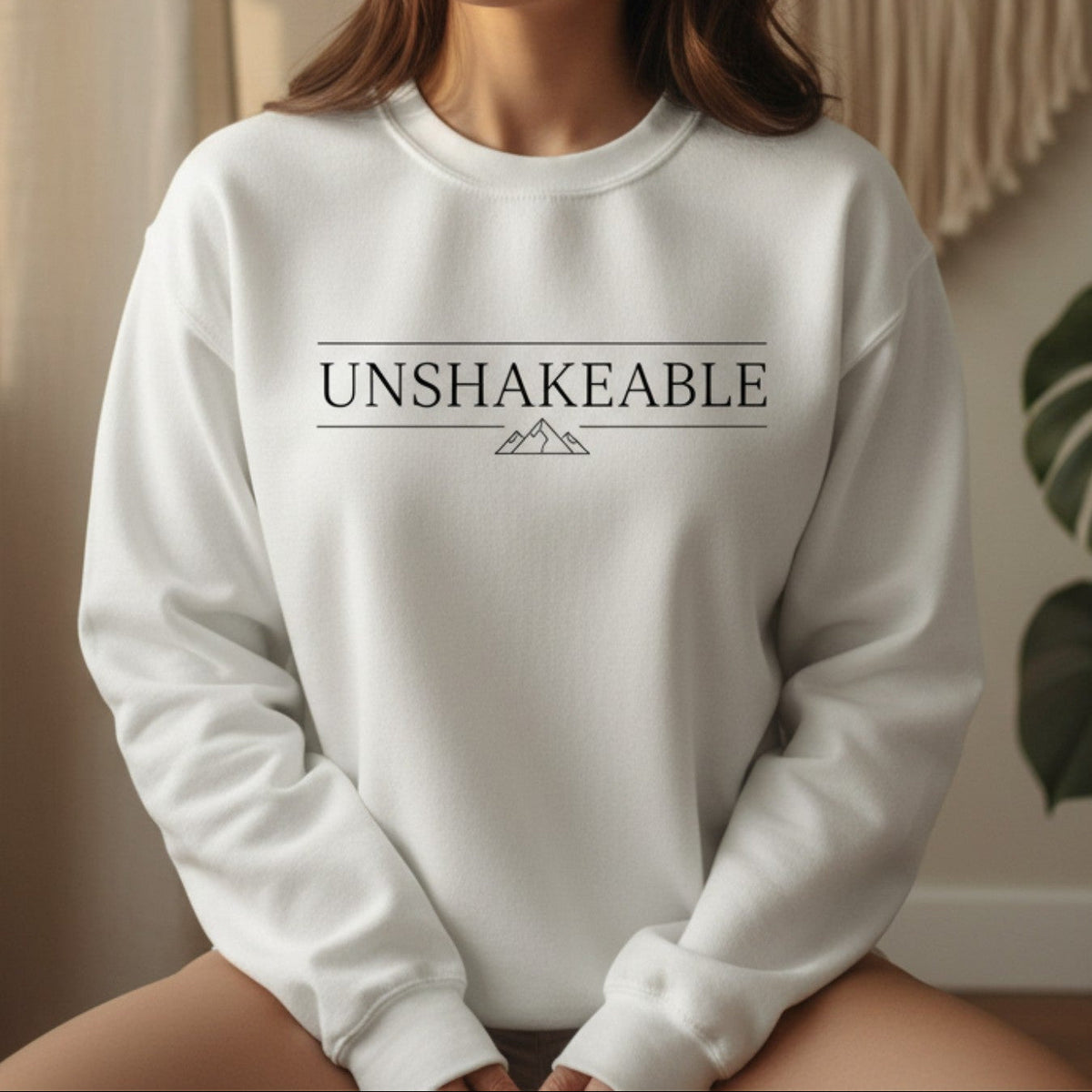 Unshakeable Sweatshirt in White – motivational women's sweatshirt, empowerment crewneck spiritual gift