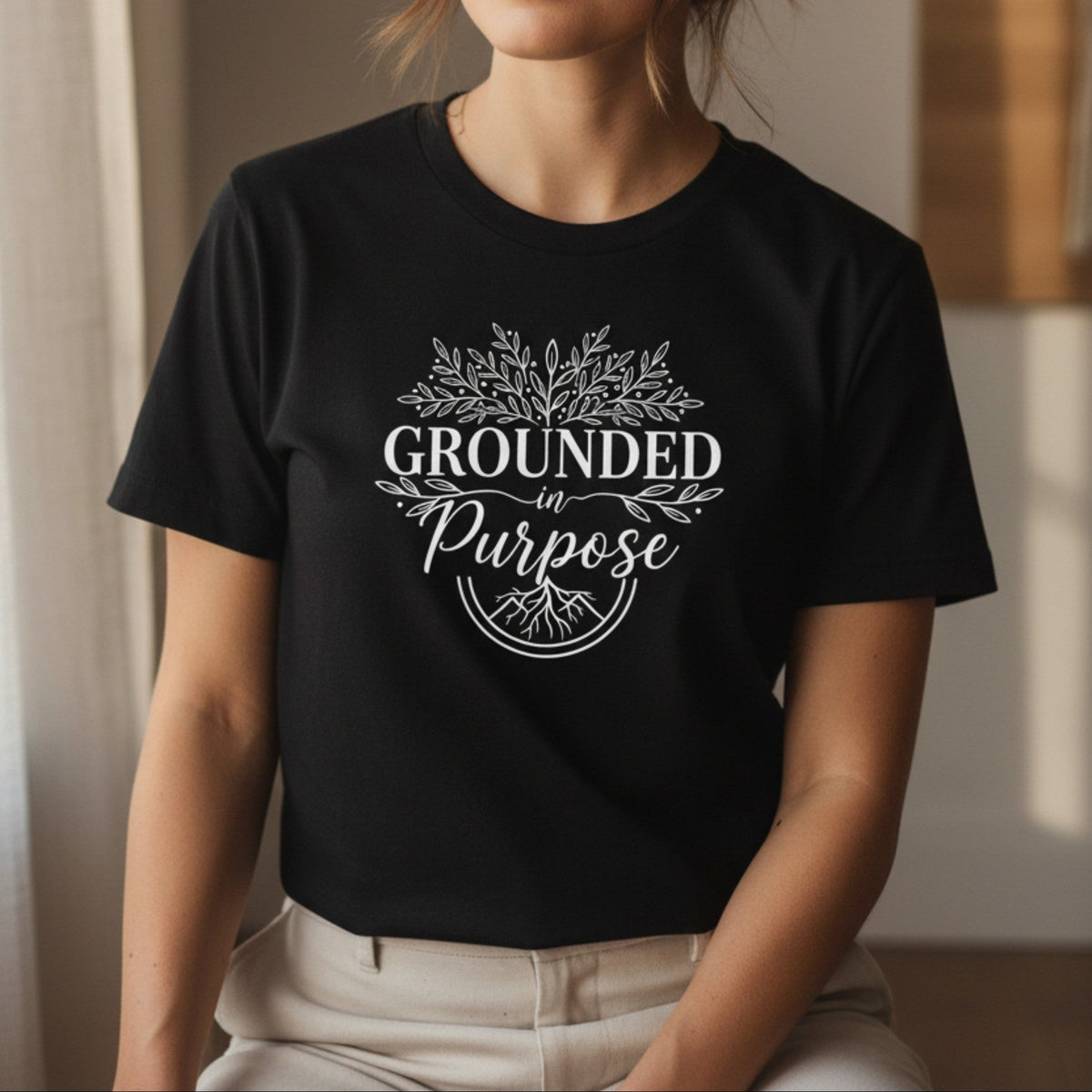 Grounded In Purpose T-Shirt in Black – spiritual gifts for women, motivational tee, yoga shirt