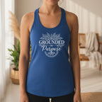 Grounded in Purpose racerback tank top in blue – celestial yoga tank, spiritual clothing for women
