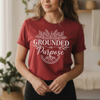 Grounded In Purpose T-Shirt in Cardinal Red – spiritual shirts for women, grounding gifts, yoga tee