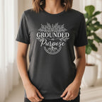 Grounded In Purpose T-Shirt in Dark Gray Heather – spiritual graphic tee, gifts for yogis, mindfulness shirt