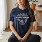 Grounded In Purpose T-Shirt in Navy – spiritual shirts for women, yoga gifts, mindfulness graphic tee