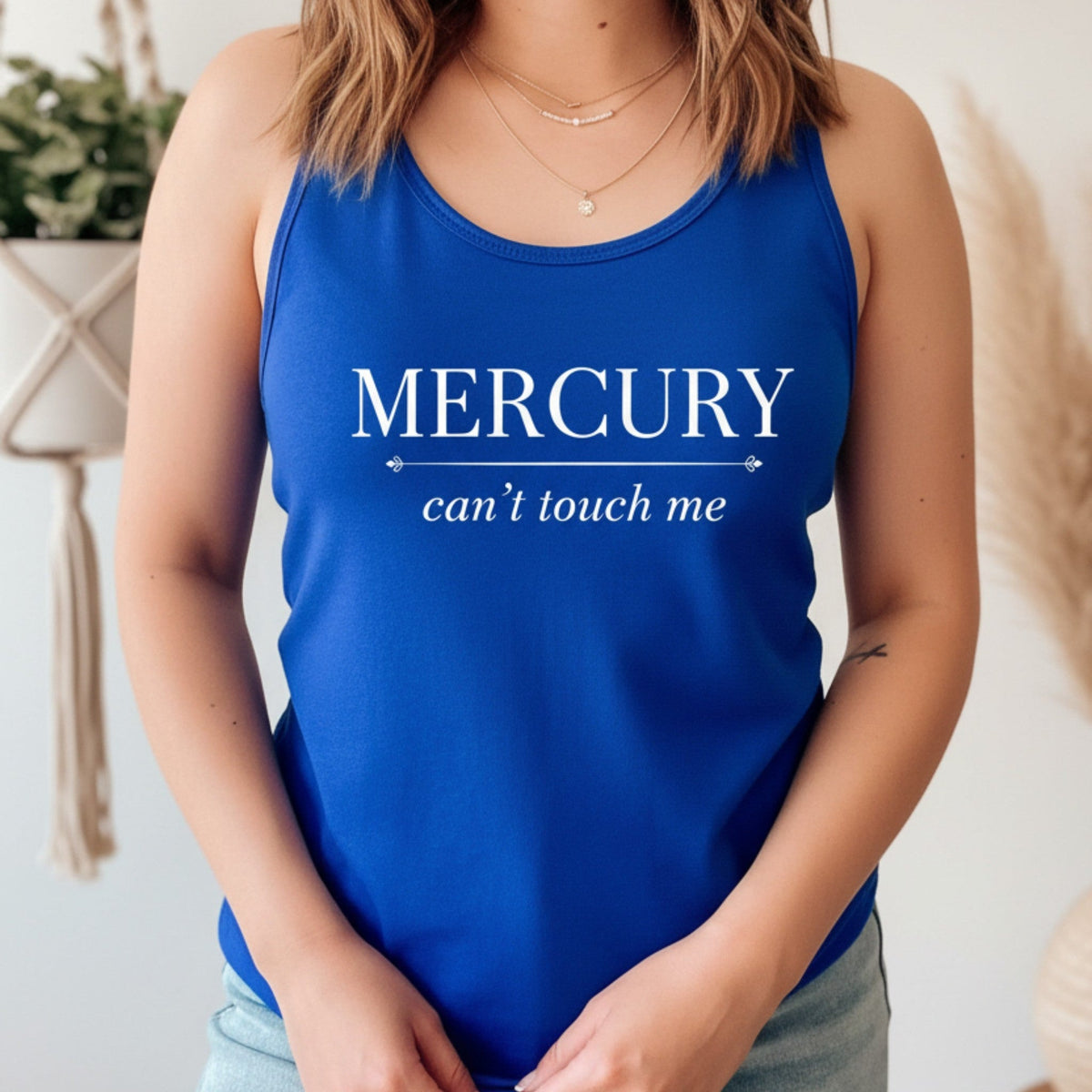 Mercury Can't Touch Me tank top in royal blue – mercury retrograde shirt, astrology gift for women