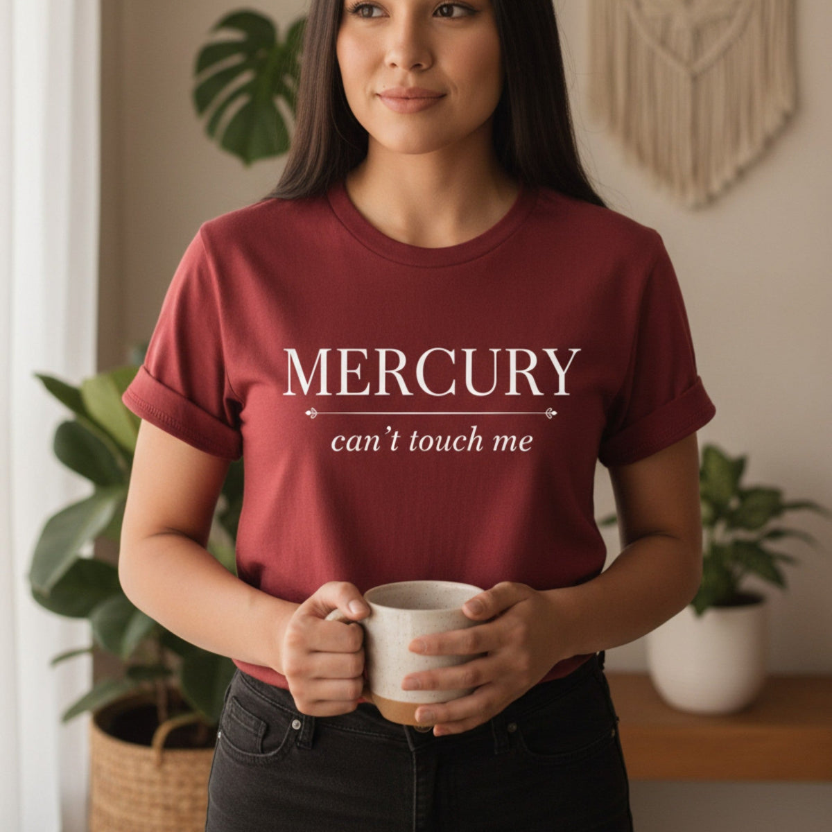 Mercury Can't Touch Me T-Shirt in Cardinal Red – funny astrology tee, mercury retrograde gift for her
