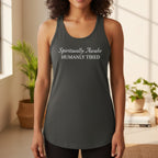 Spiritually Awake Humanly Tired tank top in gray – funny yoga tank for women, spiritual apparel