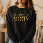 Ruled By The Moon Sweatshirt in Black – moon lover crewneck sweatshirt, celestial spiritual apparel for women