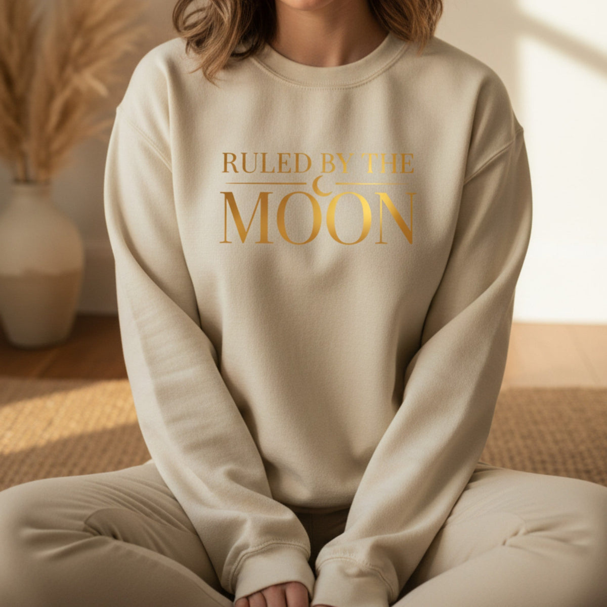 Ruled By The Moon Sweatshirt in Sand – celestial moon lover crewneck, spiritual gift for women
