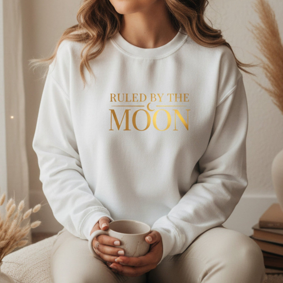 Ruled By The Moon Sweatshirt in White – ruled by the moon women's sweatshirt, lunar cycle spiritual gift