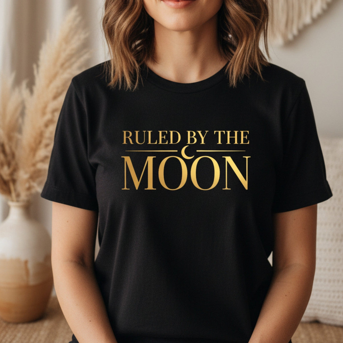 Ruled By The Moon T-Shirt in Black – ruled by the moon graphic tee, lunar spiritual shirt for women