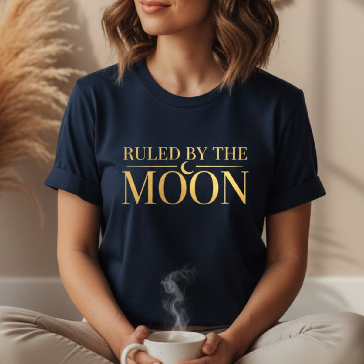 Ruled By The Moon T-Shirt in Navy – ruled by the moon tee, lunar astrology gift for women