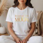 Ruled By The Moon T-Shirt in White – celestial moon tee for women, spiritual gift heat-pressed in Canada
