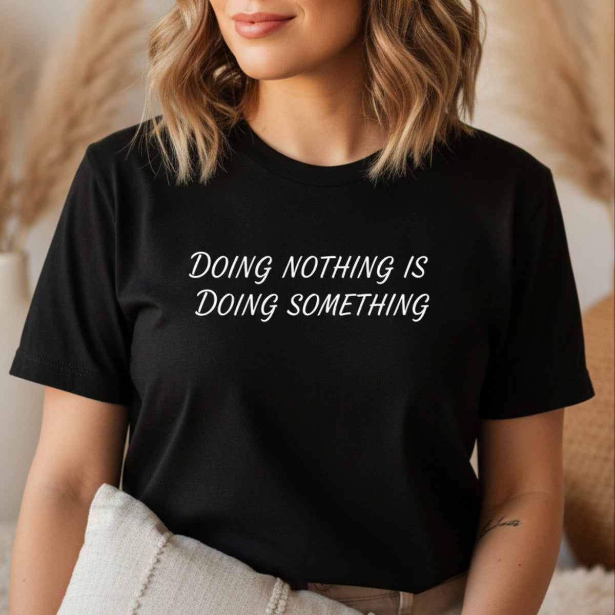 Doing Nothing Is Doing Something T-Shirt in Black – doing nothing is doing something tee, self-care gift for her