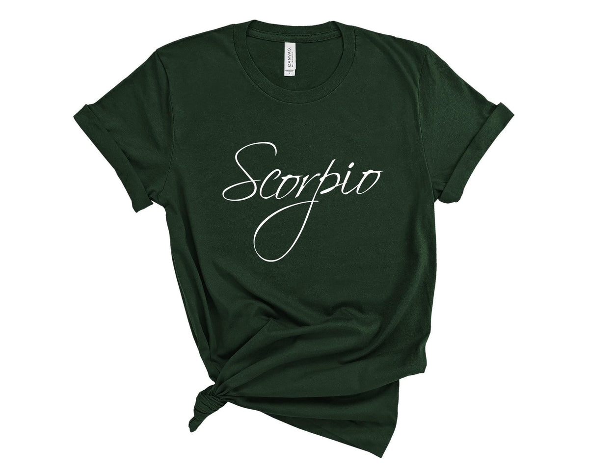 Scorpio Zodiac T-Shirt in Forest Green – Scorpio birthday gift tee, zodiac graphic shirt for women