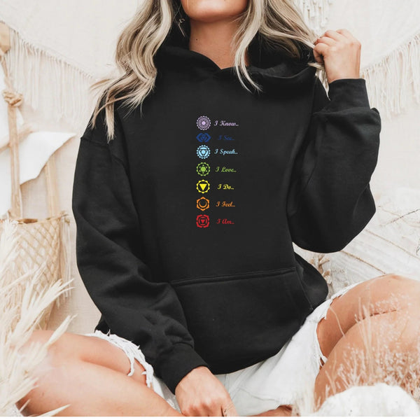 7 chakra hoodie for women – spiritual yoga pullover with chakra symbols