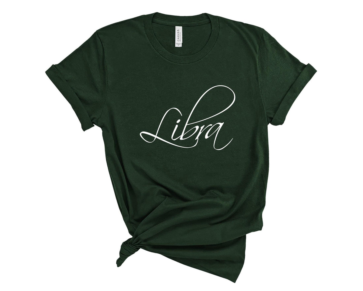 Libra Zodiac T-Shirt in Forest Green – Libra birthday gift tee, zodiac graphic shirt for women