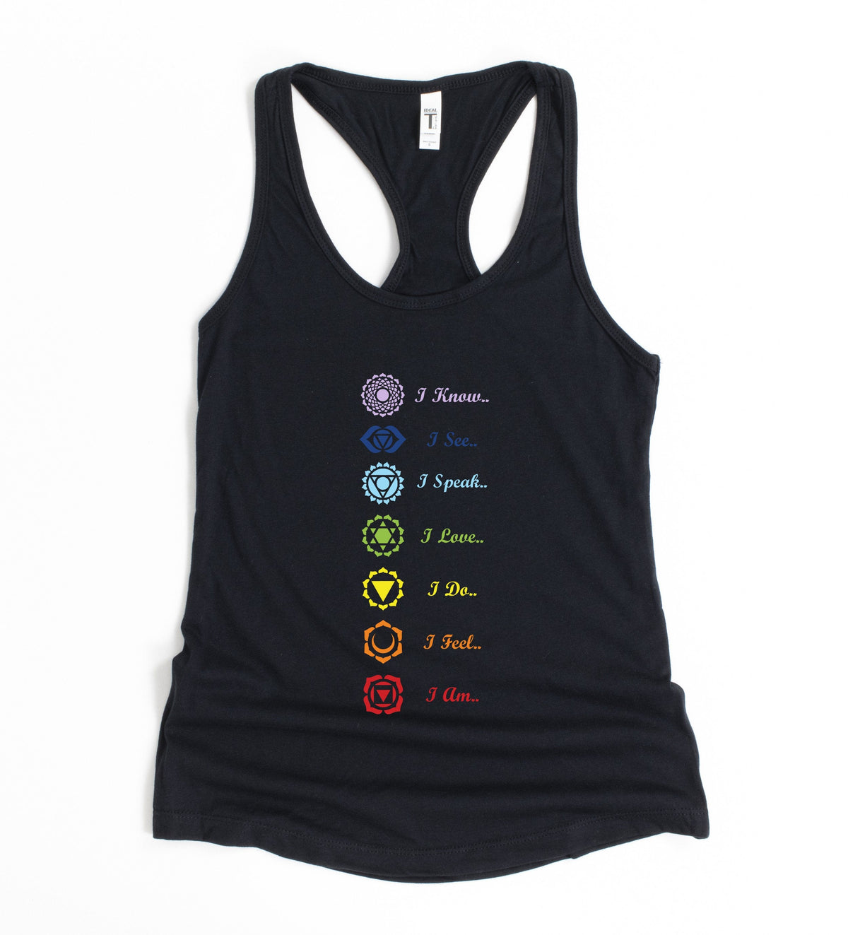 7 Chakra yoga tank top for women – spiritual affirmations shirt, meditation gift idea
