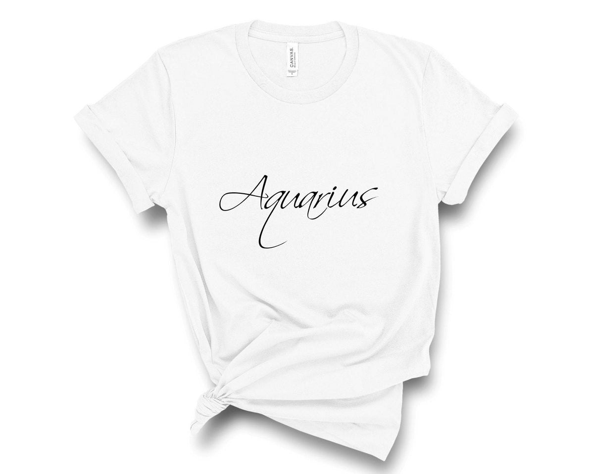 Aquarius Zodiac T-Shirt in White – Aquarius birthday shirt, zodiac astrology tee heat-pressed in Canada
