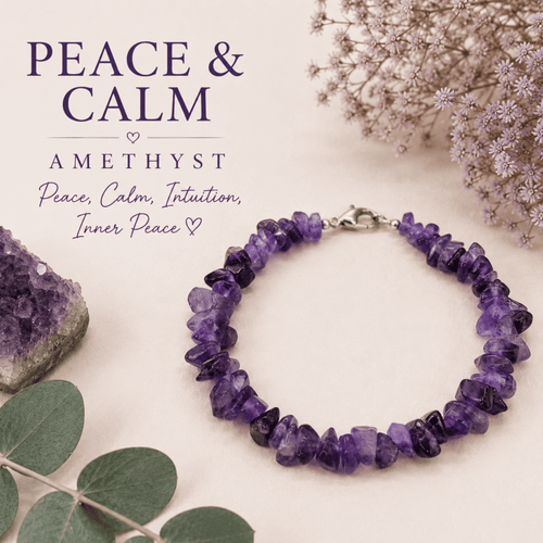 Amethyst chip stone anxiety and calm bracelet with clasp — February birthstone crystal jewelry for women, handmade in Canada