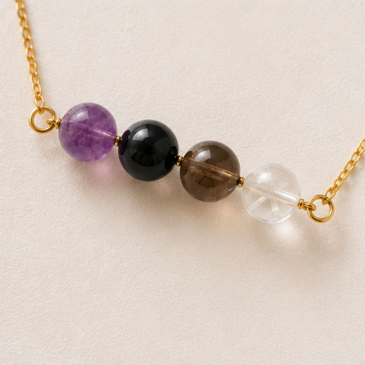 Amethyst smoky quartz crystal necklace for intuition protection and clarity