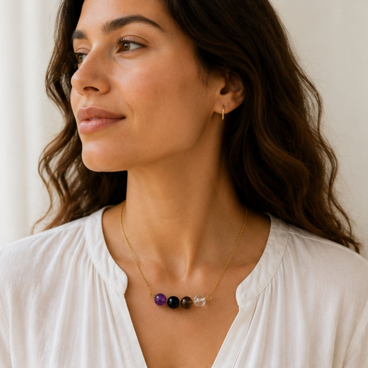 Zodiac crystal gift for Aquarius birthday purple and black gemstone necklace