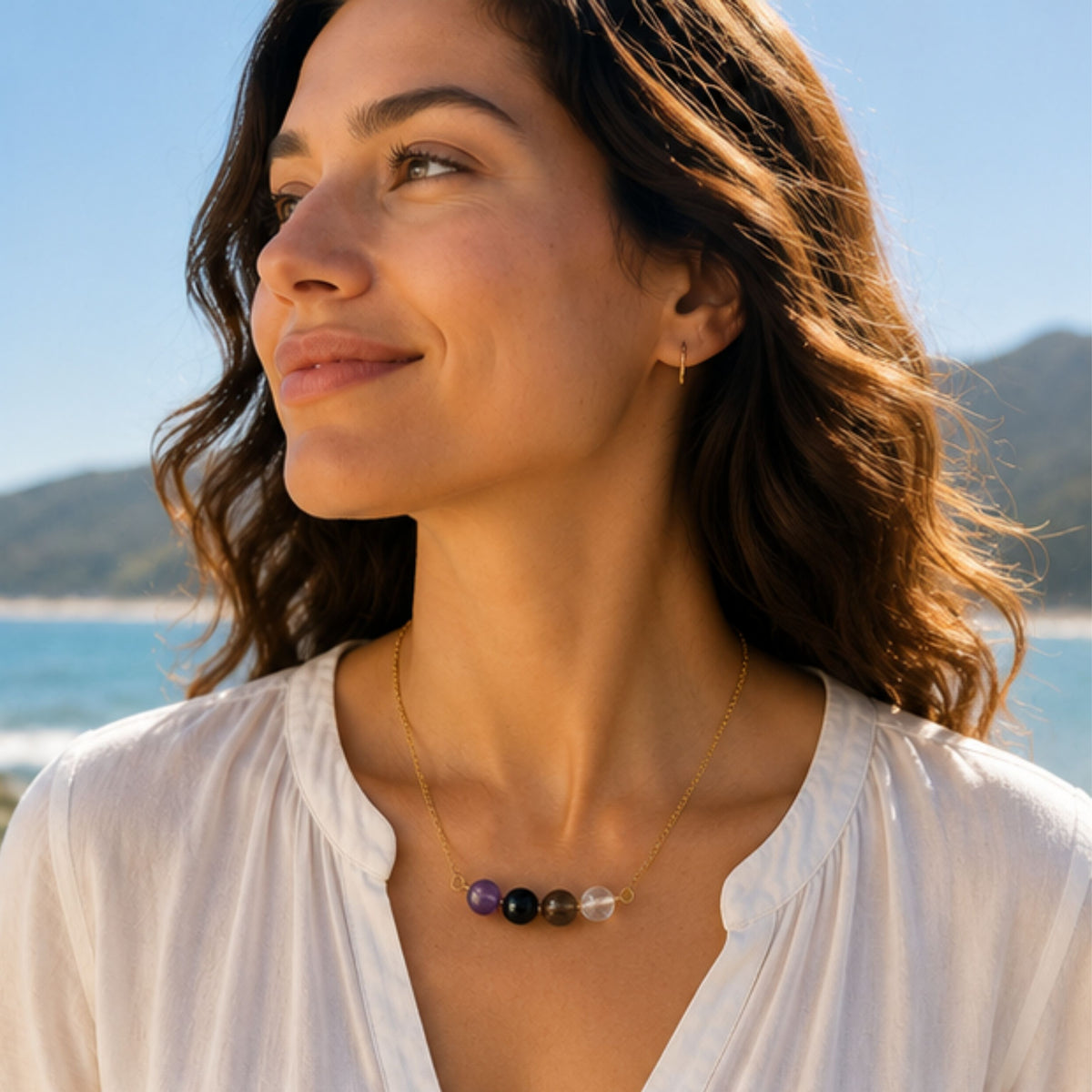 Aquarius birthstone bar necklace Reiki infused handmade air sign jewelry