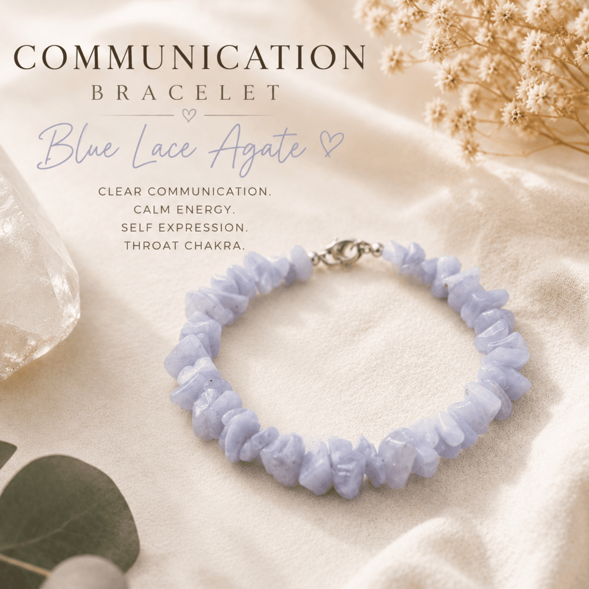 Blue Lace Agate Bracelet for Women | Throat Chakra Crystal