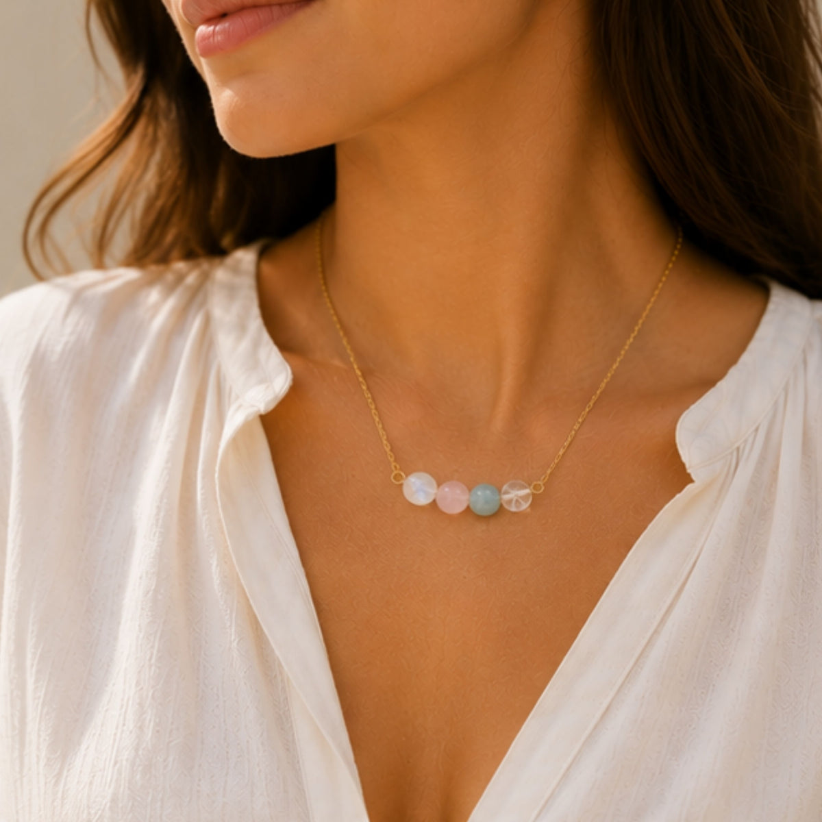 Zodiac crystal gift for Cancer birthday moonstone and aquamarine necklace