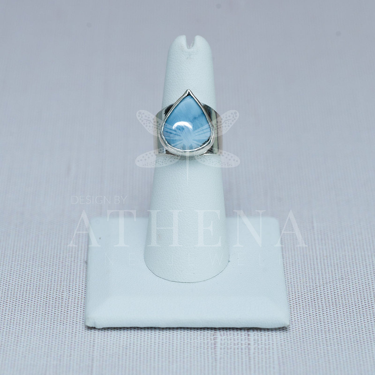 Close-up of the non-iridescent blue opal gemstone