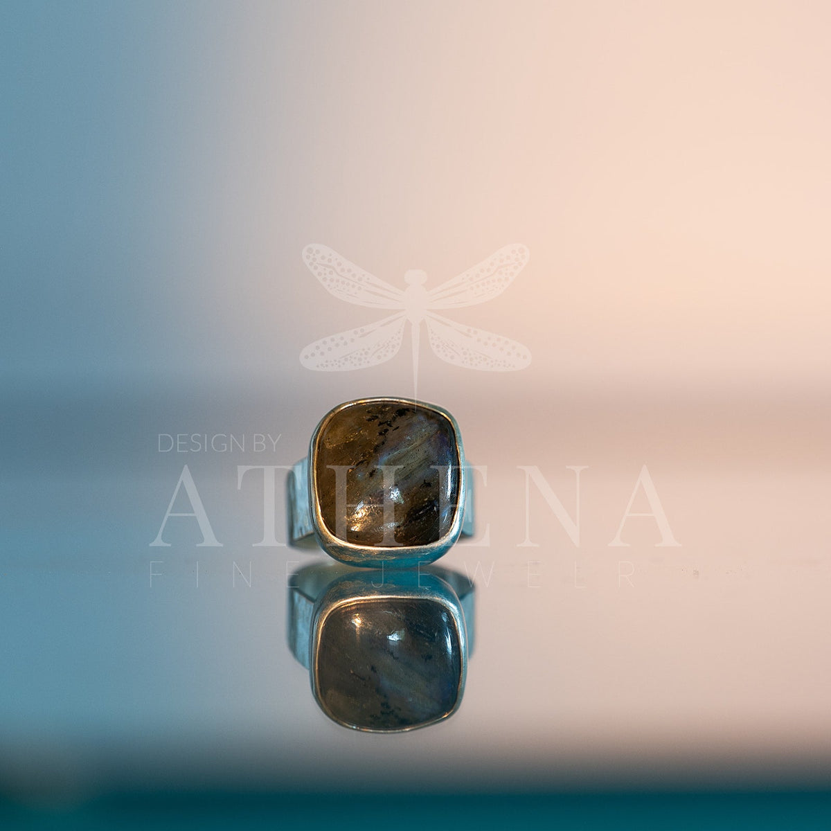 Close-up of blue flashes in the Passage labradorite ring