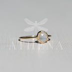 14K yellow gold moonstone ring with seven diamond accents